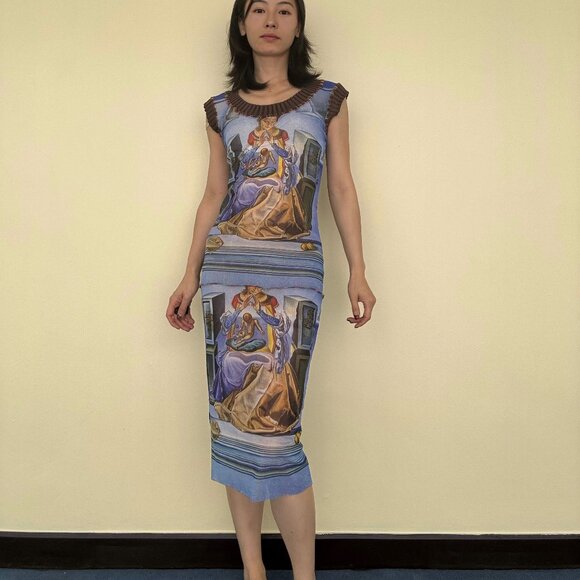 VTG Jean Paul Gaultier MAILLE fuzzi tattoo Dali print mesh dress - Picture 2 of 13